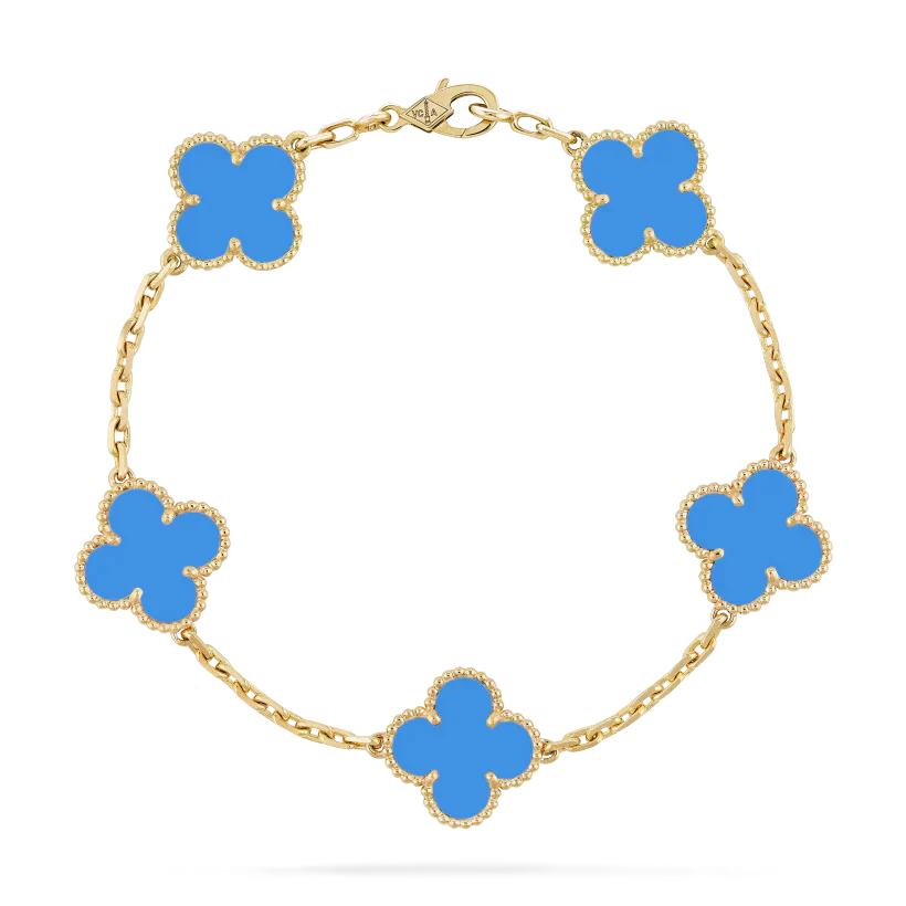 Klaverarmband - Sky Blue (goud)