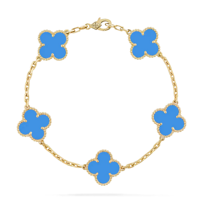 Klaverarmband - Sky Blue (goud)