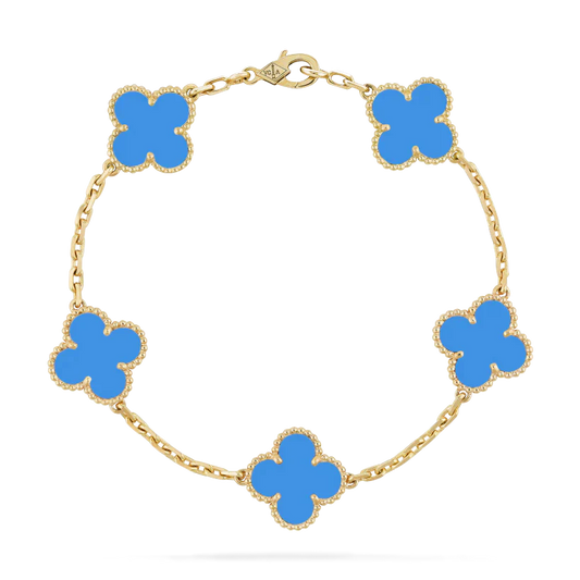 Kleeblatt-Armband – Himmelblau (Gold)