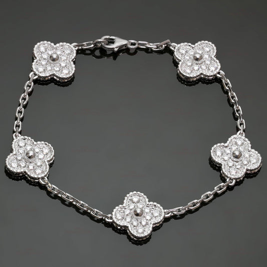 Bracelet de trèfle - argent diamant