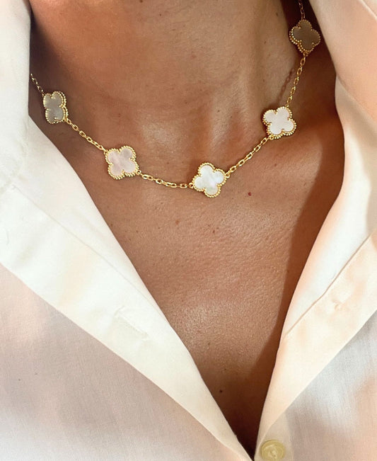 Multi Clover Pearl White VC ketting