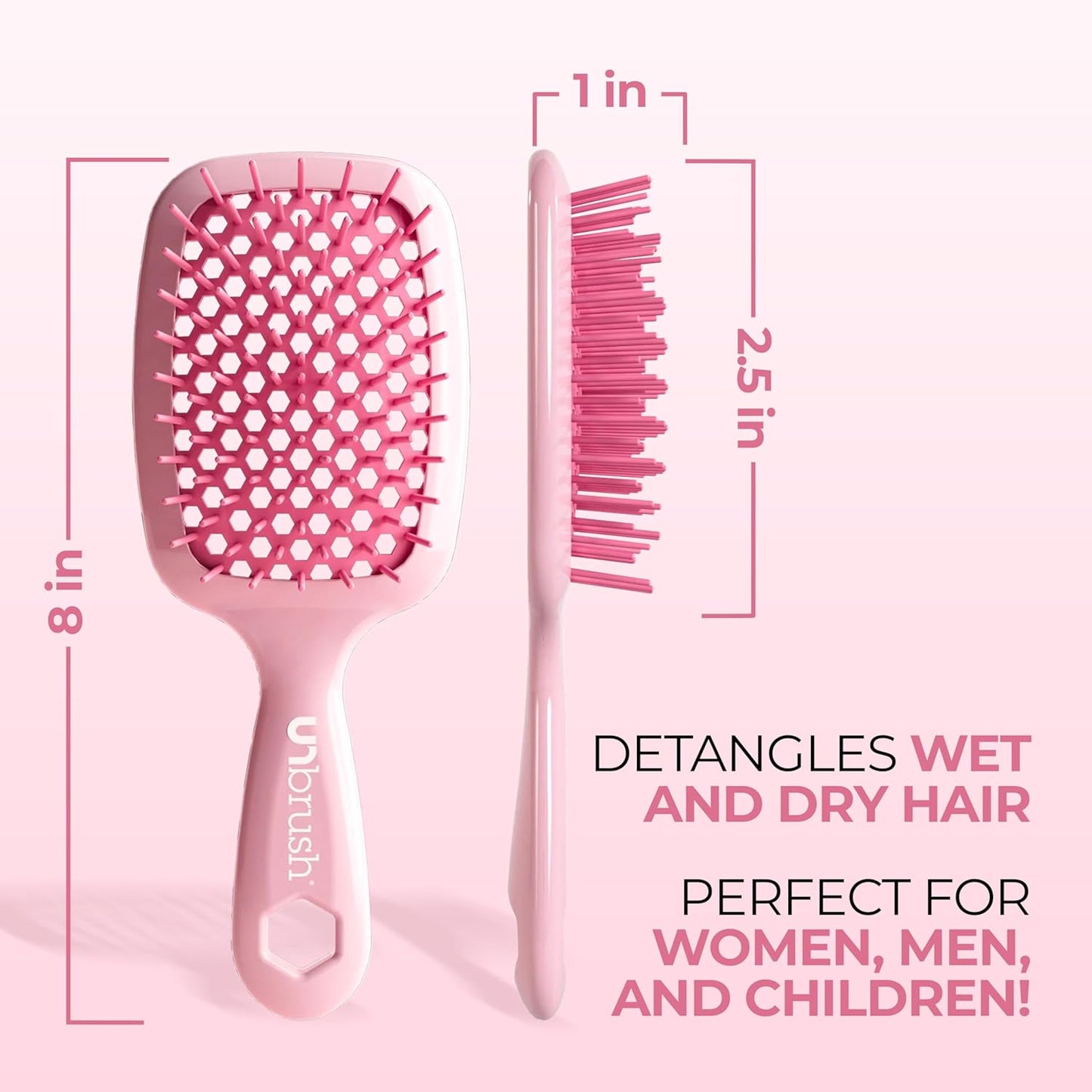 Jazmine Heat Unbrush Détanglant la brosse pour le brossage sans douleur sur tous les types de cheveux humides ou secs - Préplettes antistatiques duoflex durables, poignée légère, brosse à cheveux ventilée