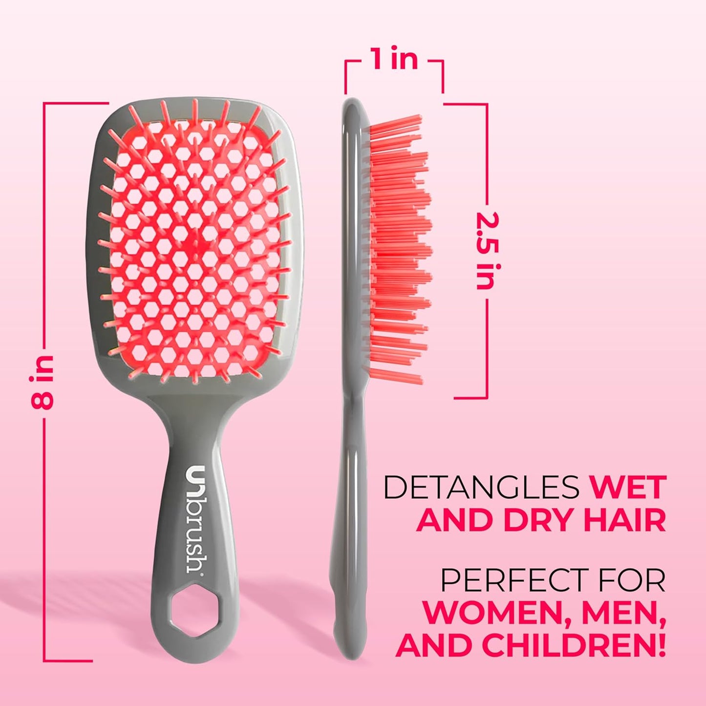 Jazmine Heat Unbrush Détanglant la brosse pour le brossage sans douleur sur tous les types de cheveux humides ou secs - Préplettes antistatiques duoflex durables, poignée légère, brosse à cheveux ventilée