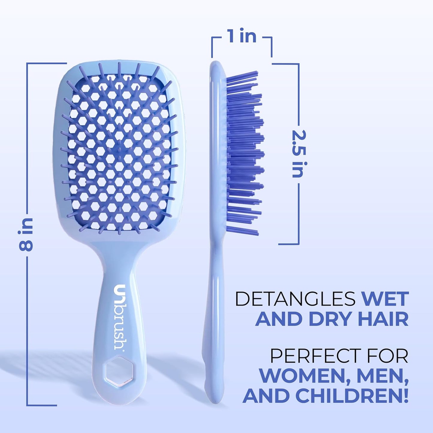 Jazmine Heat Unbrush Détanglant la brosse pour le brossage sans douleur sur tous les types de cheveux humides ou secs - Préplettes antistatiques duoflex durables, poignée légère, brosse à cheveux ventilée