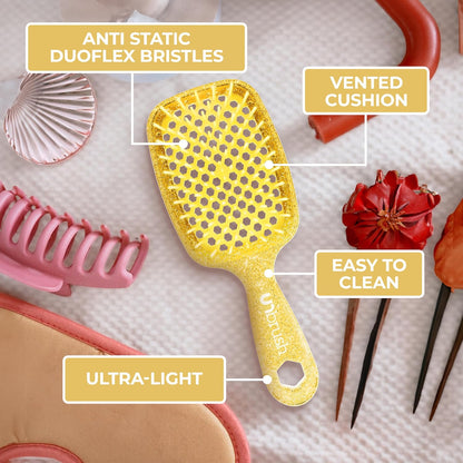 Jazmine Heat Unbrush Détanglant la brosse pour le brossage sans douleur sur tous les types de cheveux humides ou secs - Préplettes antistatiques duoflex durables, poignée légère, brosse à cheveux ventilée