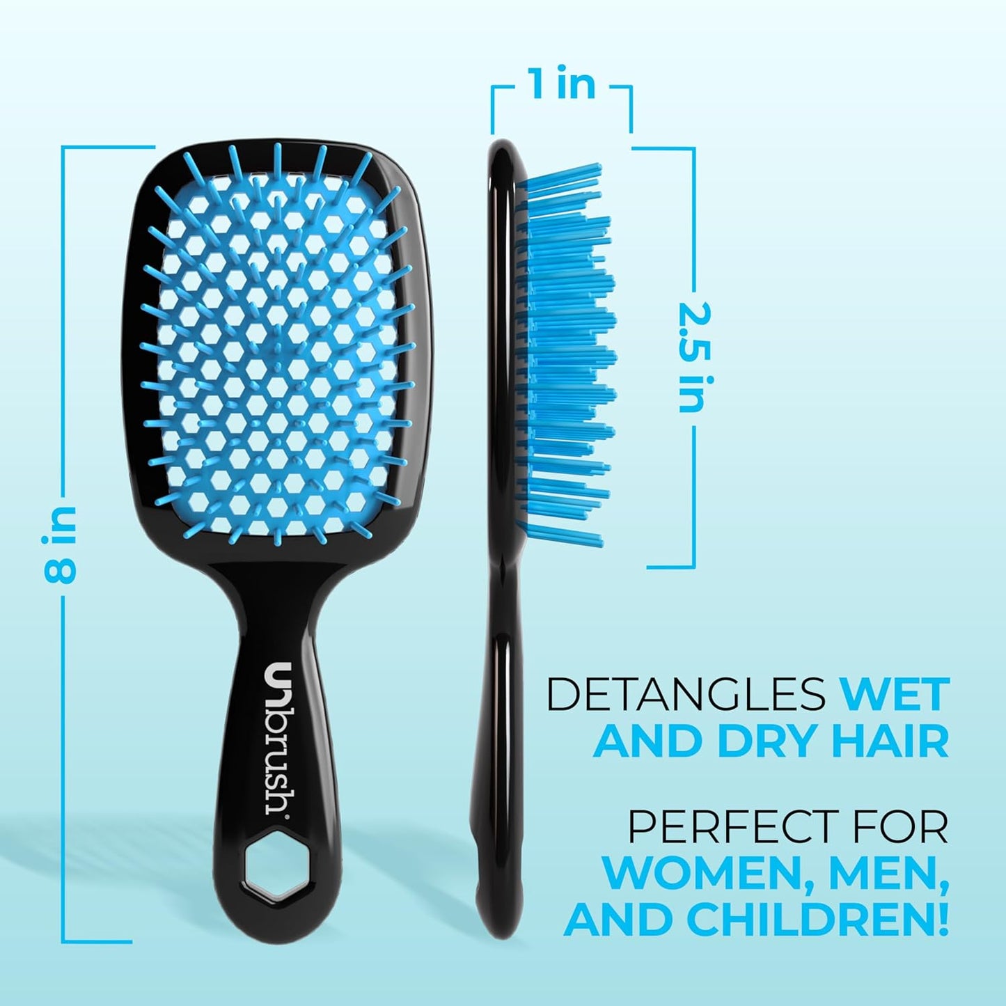 Jazmine Heat Unbrush Détanglant la brosse pour le brossage sans douleur sur tous les types de cheveux humides ou secs - Préplettes antistatiques duoflex durables, poignée légère, brosse à cheveux ventilée