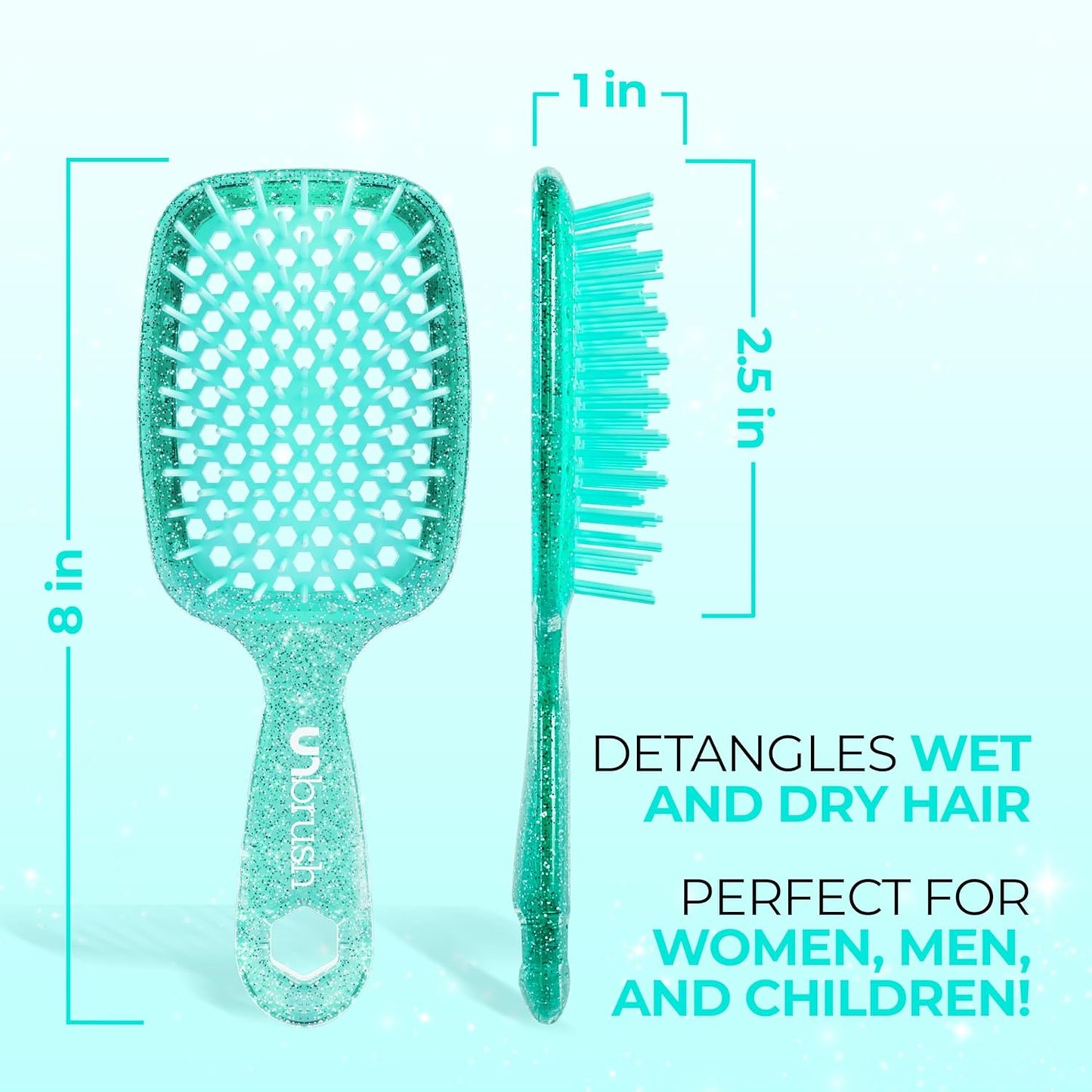 Jazmine Heat Unbrush Détanglant la brosse pour le brossage sans douleur sur tous les types de cheveux humides ou secs - Préplettes antistatiques duoflex durables, poignée légère, brosse à cheveux ventilée