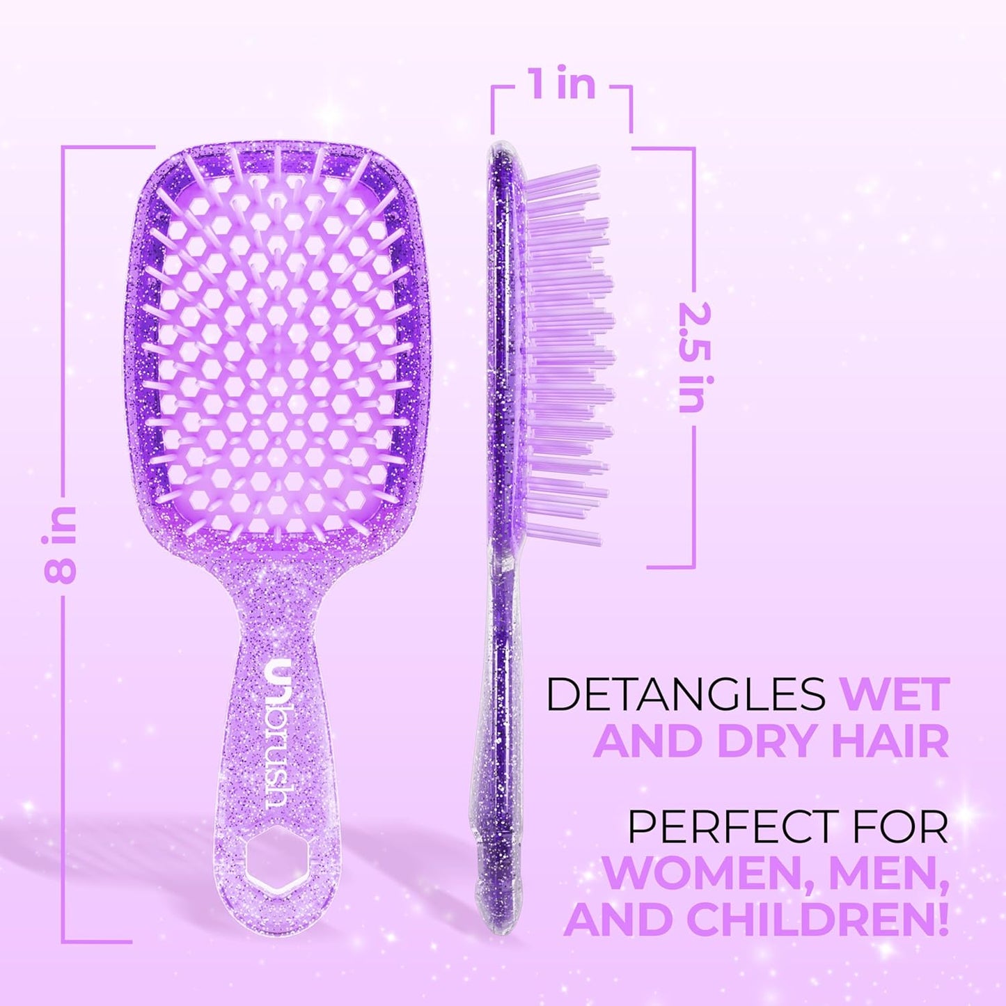 Jazmine Heat Unbrush Détanglant la brosse pour le brossage sans douleur sur tous les types de cheveux humides ou secs - Préplettes antistatiques duoflex durables, poignée légère, brosse à cheveux ventilée