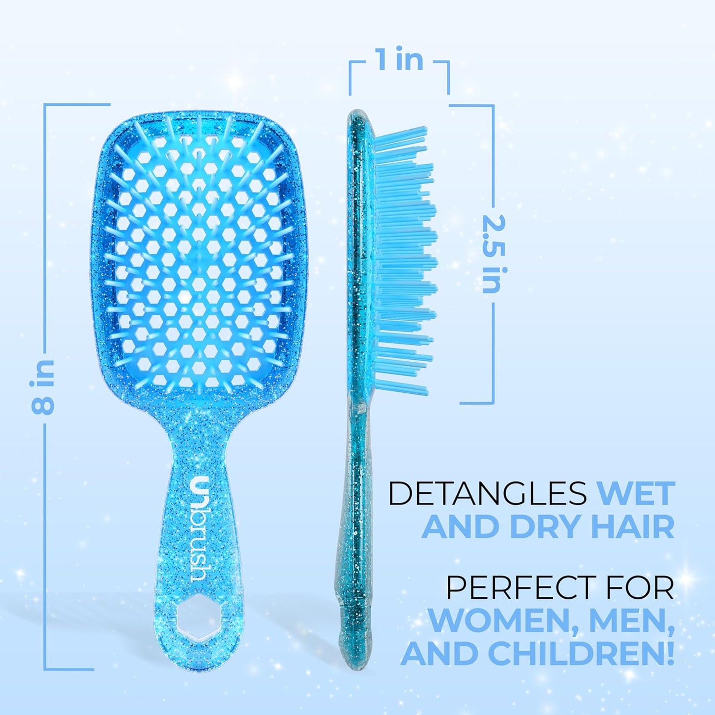 Jazmine Heat Unbrush Détanglant la brosse pour le brossage sans douleur sur tous les types de cheveux humides ou secs - Préplettes antistatiques duoflex durables, poignée légère, brosse à cheveux ventilée