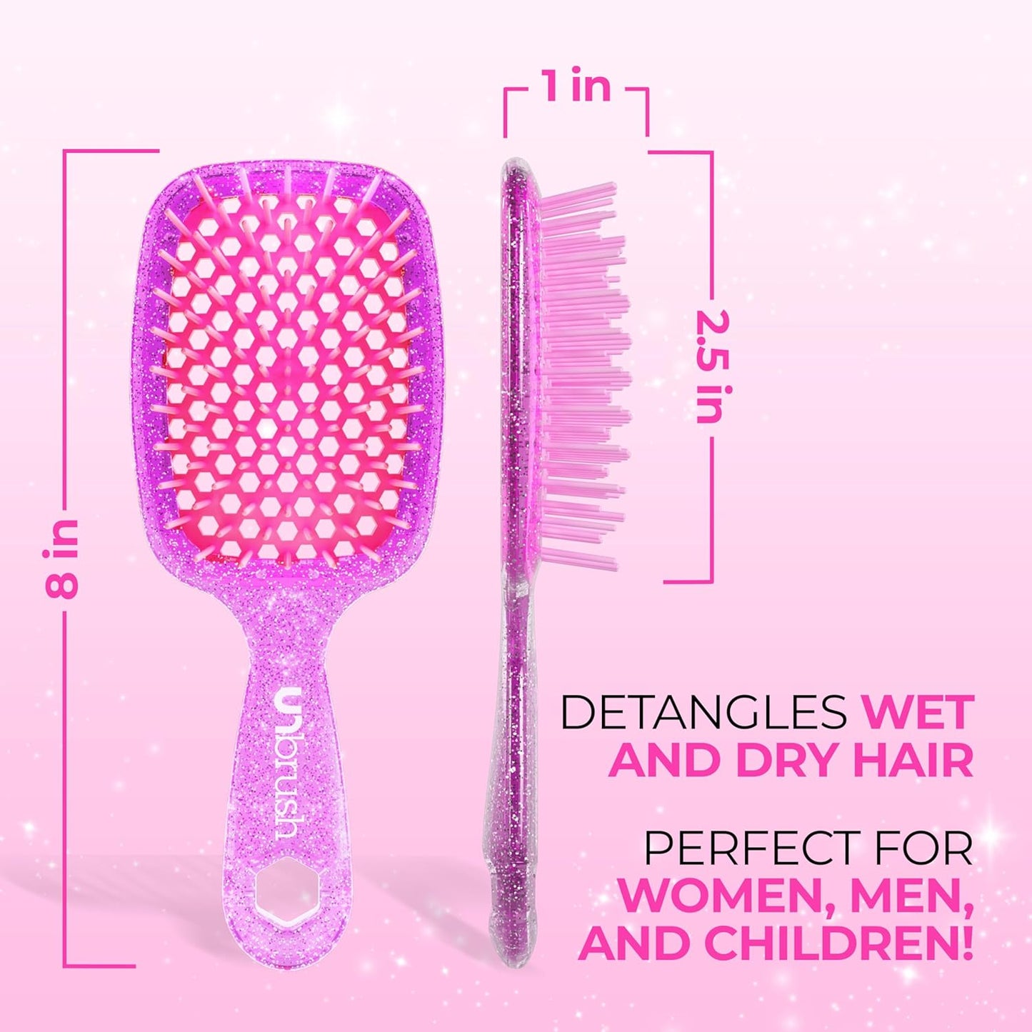 Jazmine Heat Unbrush Détanglant la brosse pour le brossage sans douleur sur tous les types de cheveux humides ou secs - Préplettes antistatiques duoflex durables, poignée légère, brosse à cheveux ventilée