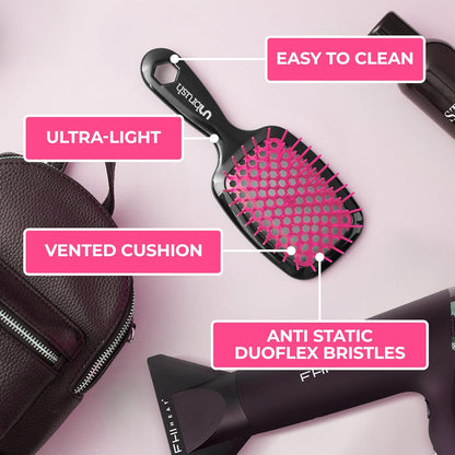 Jazmine Heat Unbrush Détanglant la brosse pour le brossage sans douleur sur tous les types de cheveux humides ou secs - Préplettes antistatiques duoflex durables, poignée légère, brosse à cheveux ventilée