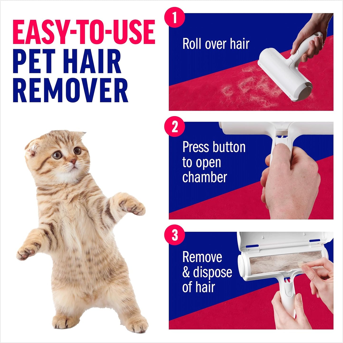 REPOSIR DE CHEILS DE PET à rouleaux d'animaux et et réutilisables Rouleau de peluche - Chomchom Cat and Dog Hair Remover pour meubles, canapé, tapis, vêtements et literie - Portable, outil d'élimination de la fourrure multi-surface