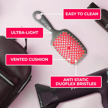 Jazmine Heat Unbrush Détanglant la brosse pour le brossage sans douleur sur tous les types de cheveux humides ou secs - Préplettes antistatiques duoflex durables, poignée légère, brosse à cheveux ventilée