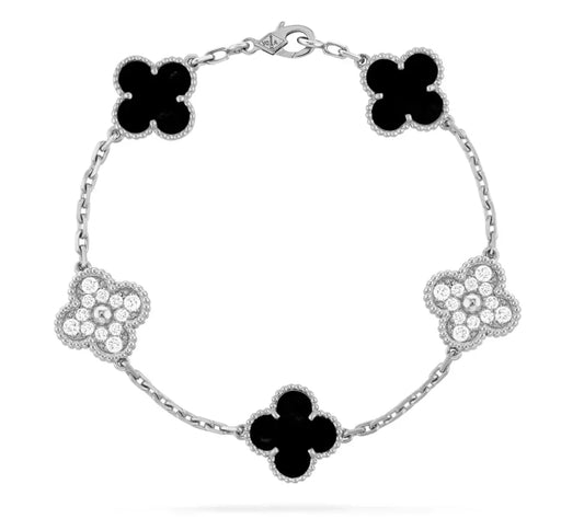 Bracelet de trèfle - argent noir